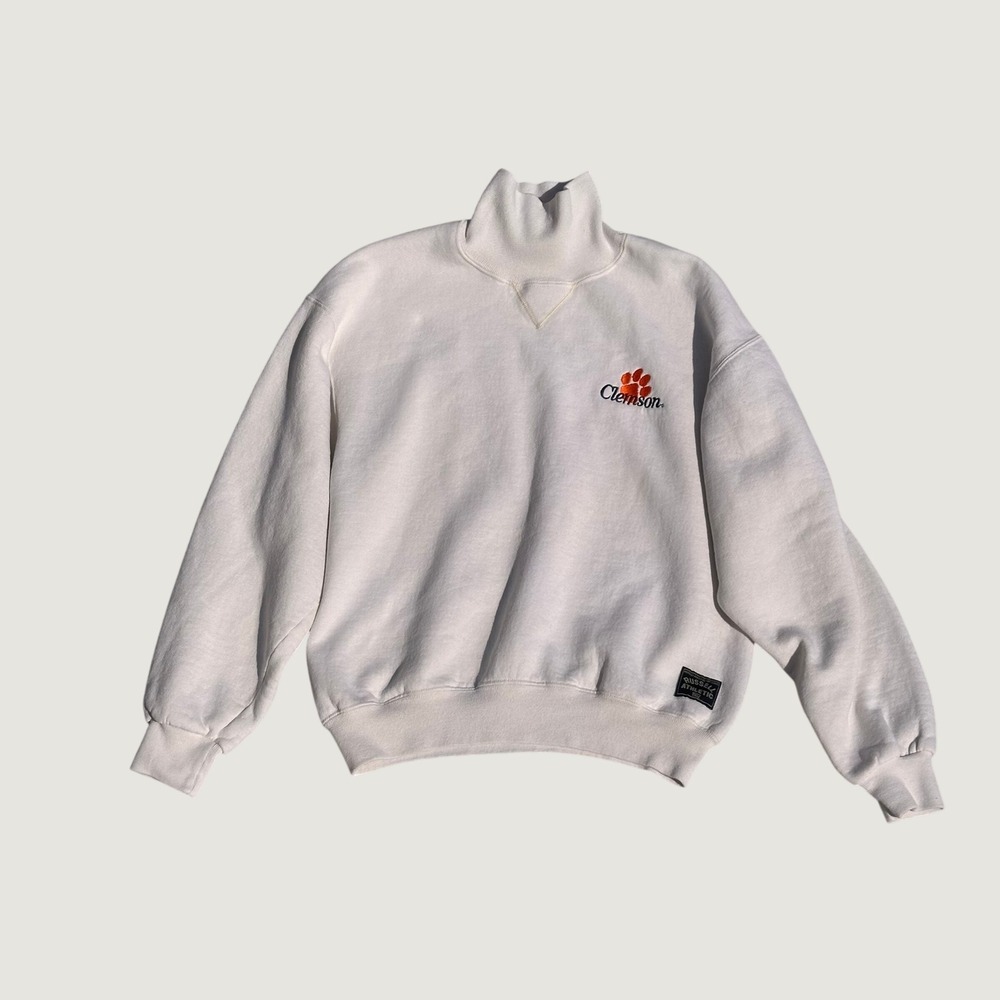 Vintage Russell Athletic Clemson Tigers Mock Neck Sweatshirt White Mens Medium